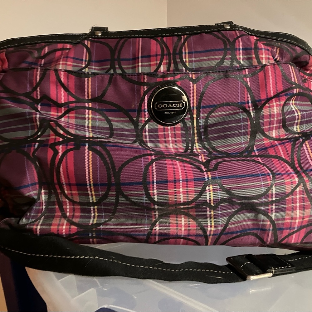 Coach Purple Plaid Tote/Diaper Bag